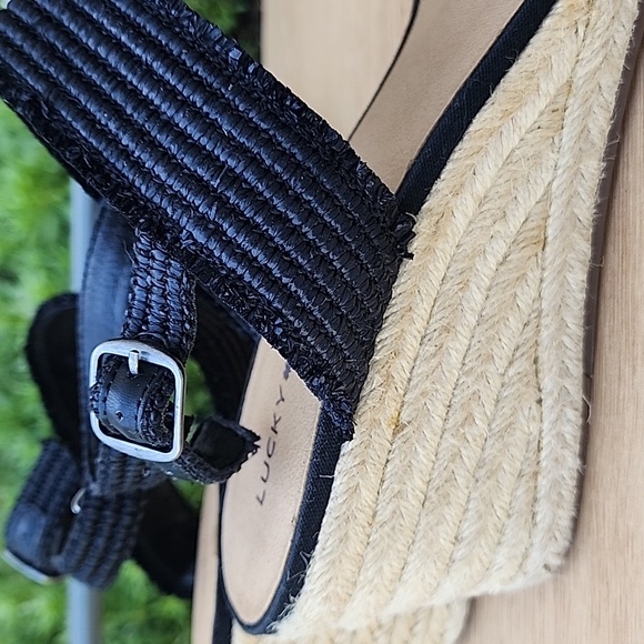 Lucky Brand Minjah Espadrille Jute-Wrapped Wedge Sandal Latte Black Platforms 11 - Picture 5 of 11